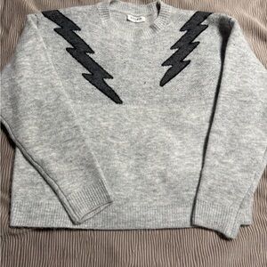 Storia Gray and Black Crewneck Sweater with Lightning Bolts